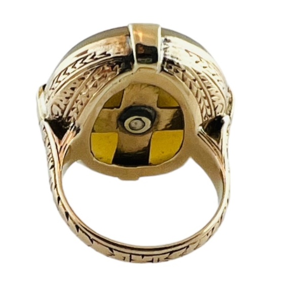 Vintage 14K Yellow Gold Round Black Onyx Seed Pearl Ring #16001 - Picture 3 of 11